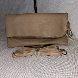 charming Charlie Elegant Tan Faux Leather Fold-over Clutch